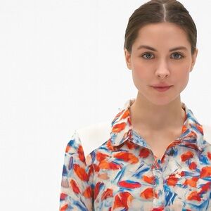 NWT BCBGeneration Colourful Abstract Sheer Button Down Blouse Size Small Rodeo